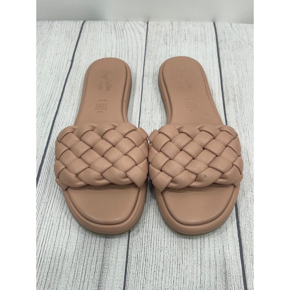Anthropologie Seychelles Bellisima Slide Sandal Womens 9 Tan Woven Braided‎ Flat - Picture 6 of 10